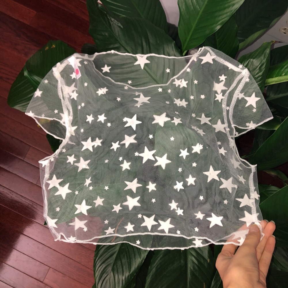 sheer crop top with white soft velvet stars 😍 - Picture 3 of 3